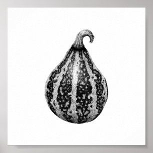 Autumn Pumpkin Ink Stipple Drawing Poster