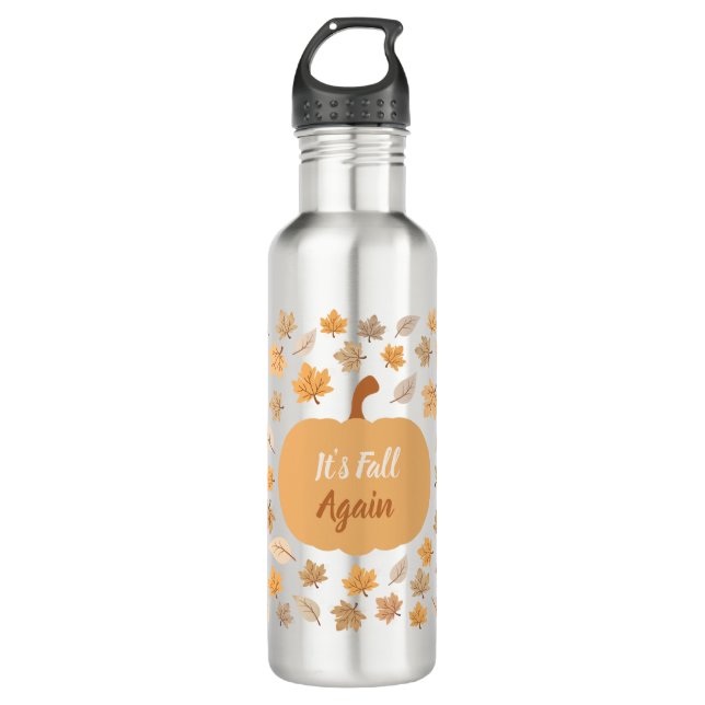 Autumn Pumpkin It's Fall Again Stainless Steel Water Bottle (Front)