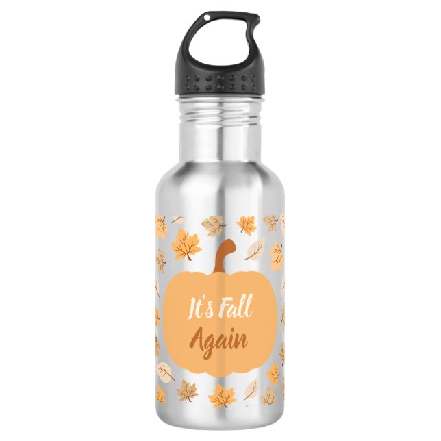 Autumn Pumpkin It's Fall Again Stainless Steel Water Bottle (Front)