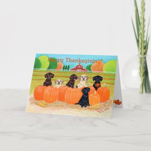 Autumn Pumpkin Labradors Painting Holiday Card