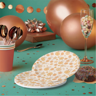 Autumn Pumpkin & Leaf Pattern Baby Shower Paper Plates