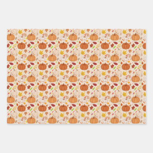 Autumn Pumpkin Leaves Seamless Pattern Wrapping Paper Sheets