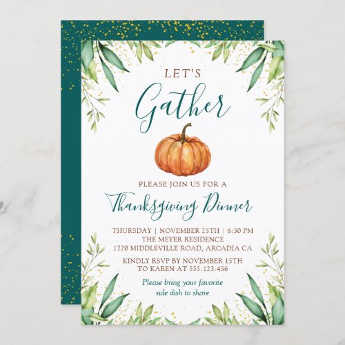 Autumn Pumpkin Lets Gather Thanksgiving Dinner   Invitation