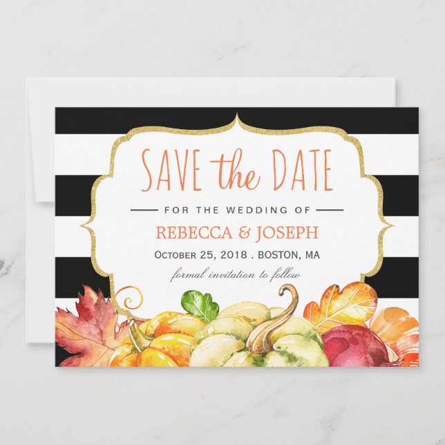 Autumn Pumpkin Maple Leaves Fall Save the Date (Front)