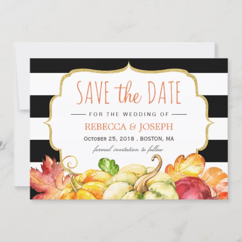 Autumn Pumpkin Maple Leaves Fall Save the Date