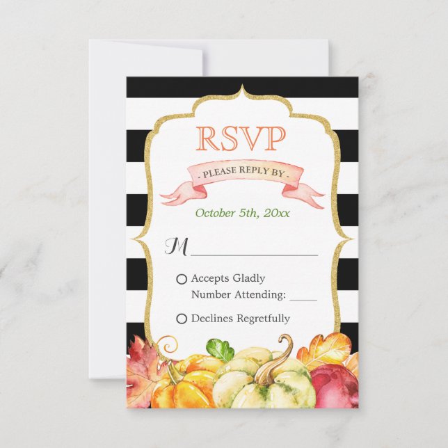 Autumn Pumpkin Maple Leaves Fall Wedding RSVP (Front)