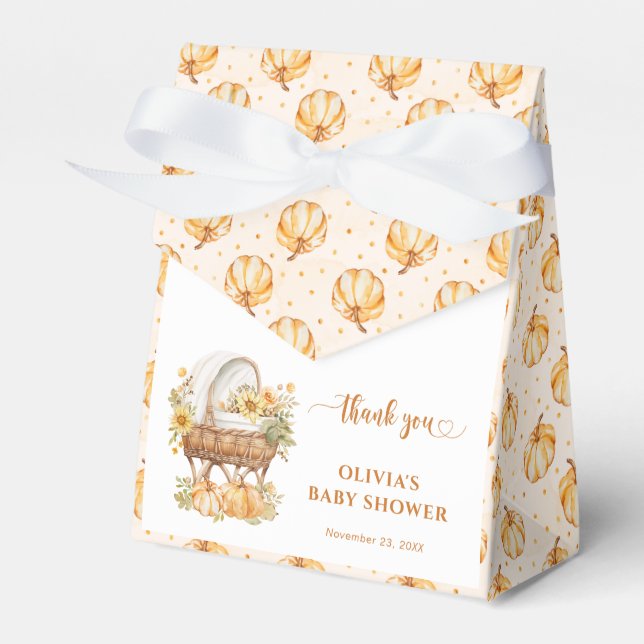 Autumn Pumpkin Neutral Baby Shower Thank You Favor Boxes (Front Side)