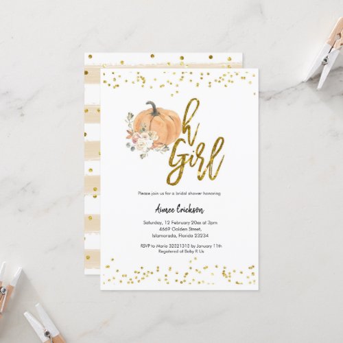 Autumn Pumpkin Oh Girl Baby Shower Invitation