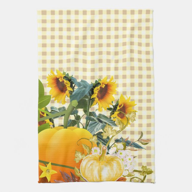 Autumn Pumpkin on Gingham   Kitchen Towel (Vertical)