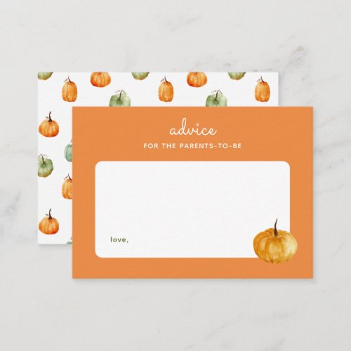Autumn Pumpkin Orange Baby Shower Parenting Advice Note Card
