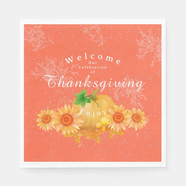 Autumn Pumpkin Orange Napkins (Front)