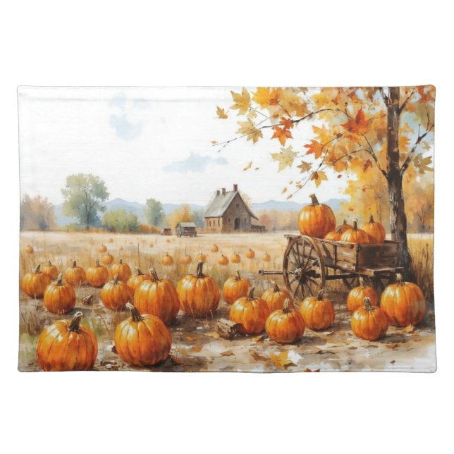 Autumn Pumpkin Patch Cloth Placemat (Front)