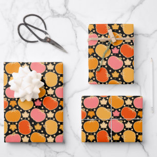 Autumn Pumpkin Pattern Black Wrapping Paper Sheets
