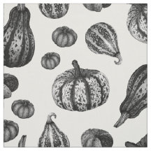 Autumn Pumpkin Pattern Ink Stipple Drawing Fabric