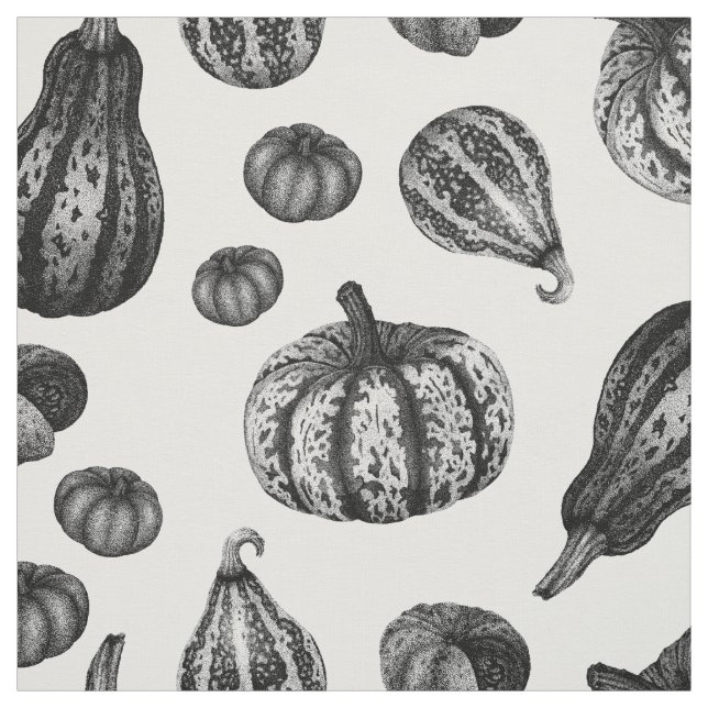 Autumn Pumpkin Pattern Ink Stipple Drawing Fabric (Swatch)