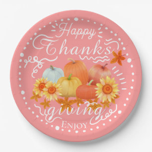 Autumn Pumpkin Peach Paper Plates