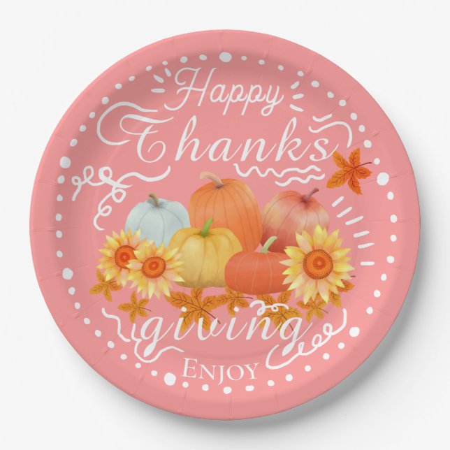 Autumn Pumpkin Peach Paper Plates (Front)