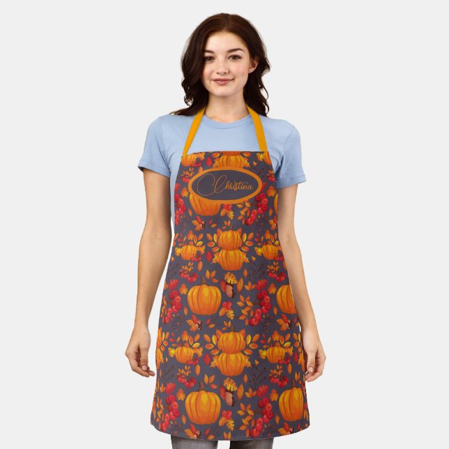 Autumn Pumpkin Personalized Apron (Worn)
