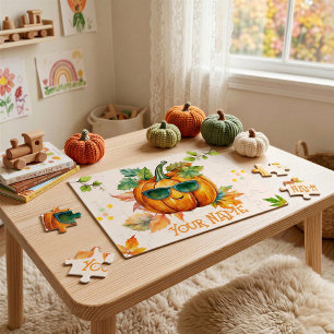 Autumn Pumpkin Personalized Kids Jigsaw Puzzle