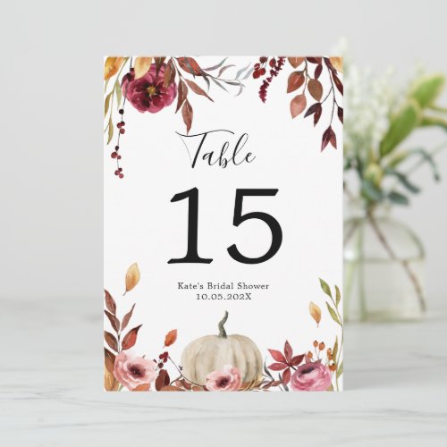 Autumn Pumpkin Personalized Table Number