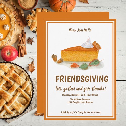 Autumn Pumpkin Pie Friendsgiving Thanksgiving  Invitation