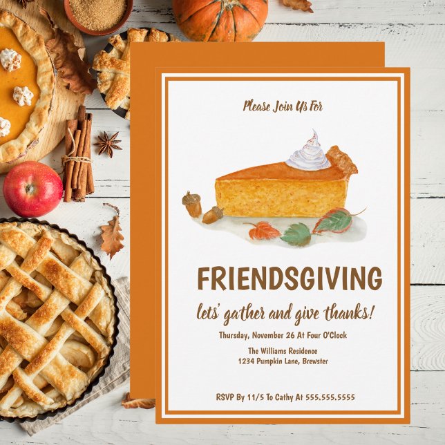 Autumn Pumpkin Pie Friendsgiving Thanksgiving  Invitation (Creator Uploaded)