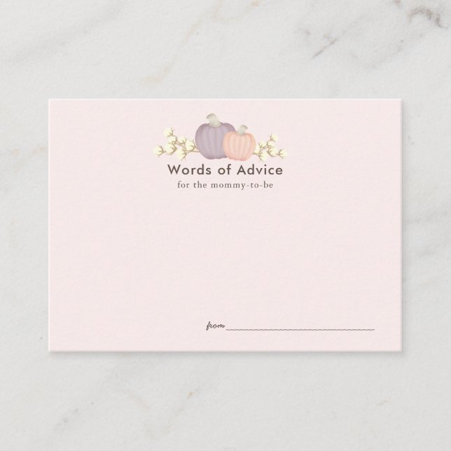 Autumn Pumpkin Pink Baby Shower Advice Cards (Front)