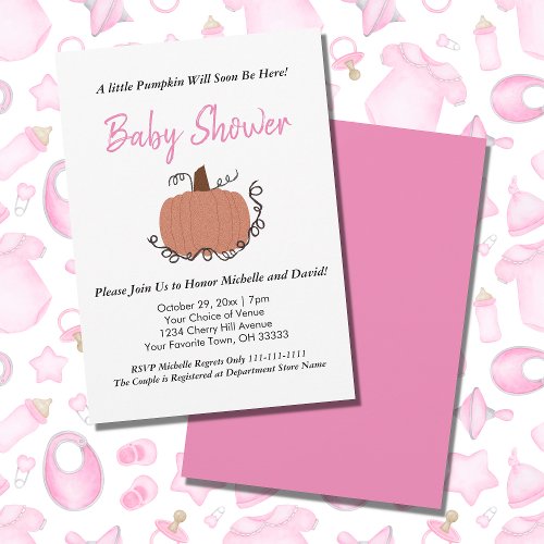 Autumn Pumpkin Pink Baby Shower Invitation