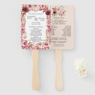 Autumn Pumpkin Pink Burgundy Wedding Program Hand Fan