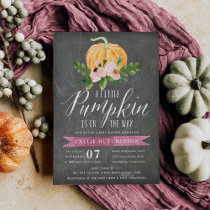 Autumn Pumpkin Pink Floral Baby Shower Invitation