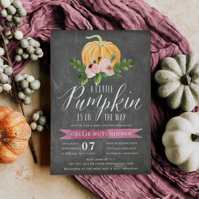 Autumn Pumpkin Pink Floral Baby Shower Invitation | Zazzle