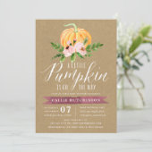 Autumn Pumpkin Pink Floral Baby Shower Invitation (Standing Front)