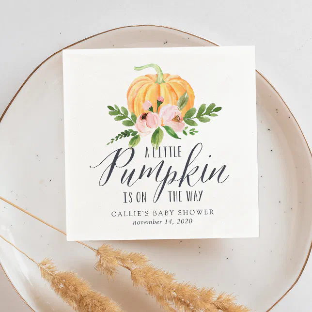 Autumn Pumpkin Pink Floral Baby Shower Napkins Zazzle