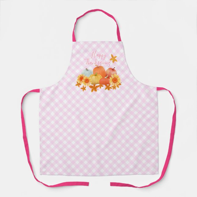 Autumn Pumpkin Pink Gingham Apron (Front)