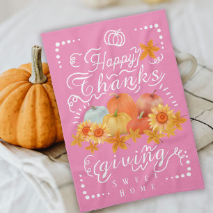 Autumn Pumpkin Pink Kitchen Towel