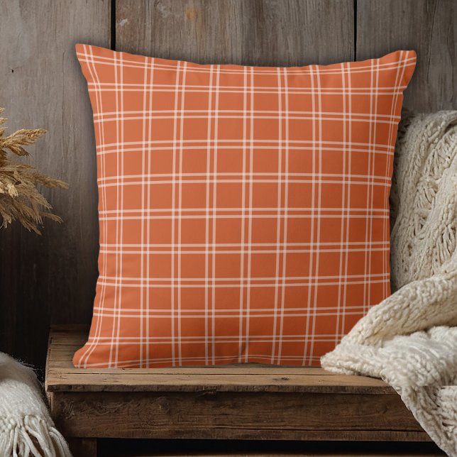 Autumn Pumpkin Plaid Cozy Rustic Throw Pillow (Autumn Pumpkin Plaid Cozy Rustic Throw Pillow)