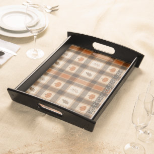 Autumn Pumpkin Plaid Serving Tray