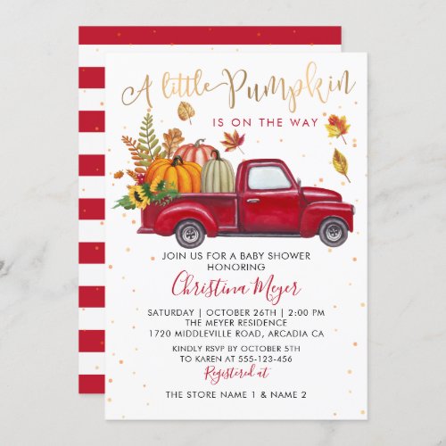Autumn Pumpkin Red Truck Fall Baby Shower Invitation