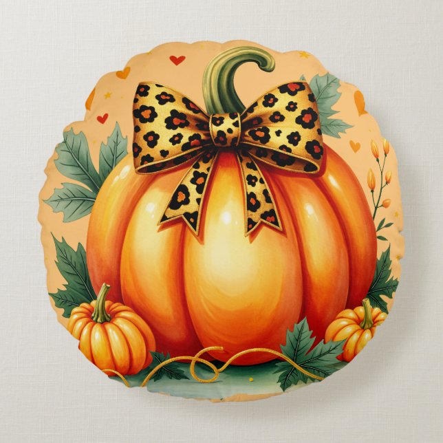 Autumn Pumpkin  Round Pillow (Front)