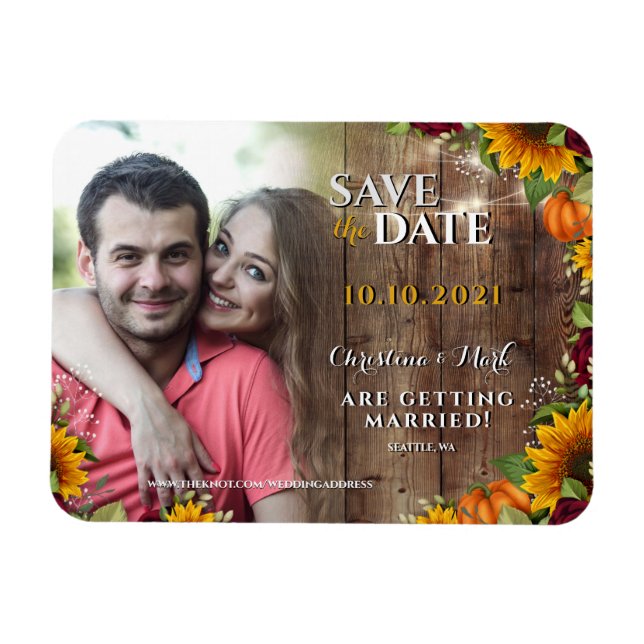 Autumn Pumpkin Rustic Rose Sunflower Photo Magnet (Horizontal)