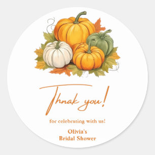Autumn Pumpkin Rustic Thank You Bridal Shower Classic Round Sticker