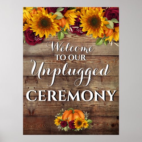 Autumn Pumpkin Rustic Wedding unplugged Sign