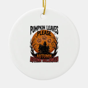 Autumn Pumpkin Shirt With Vintage Spooky Fall Leav Ceramic Ornament