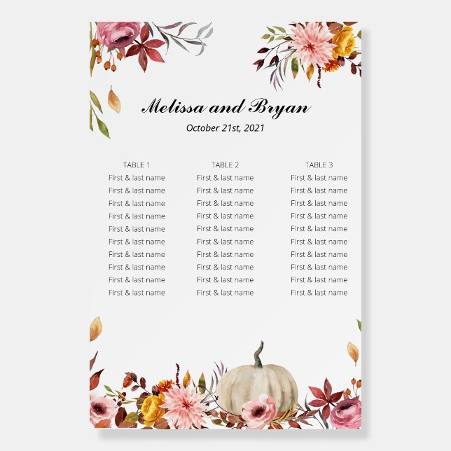 Autumn Pumpkin small reception Seating Chart Foam Board (Front)