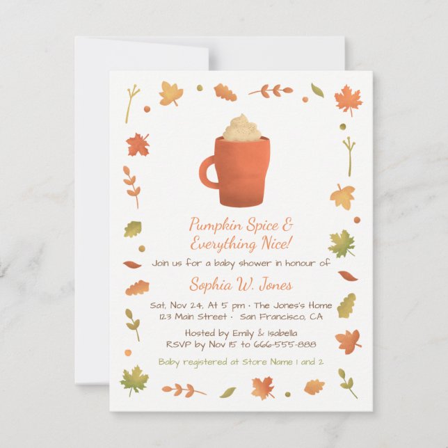 Autumn Pumpkin Spice Baby Shower Invitations (Front)