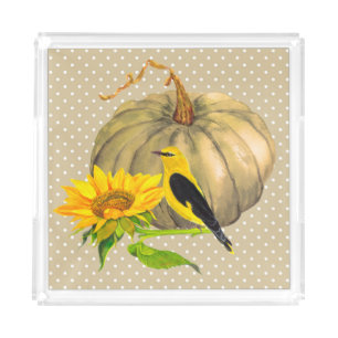 Autumn Pumpkin Sunflower and Finch  Acrylic Tray