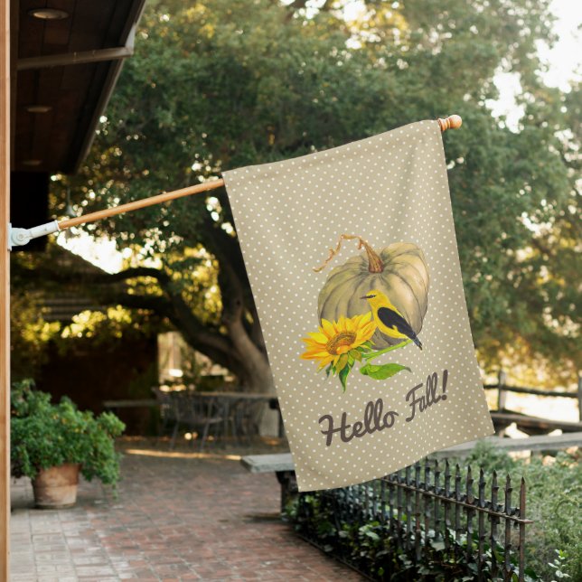Autumn Pumpkin Sunflower and Finch  House Flag (In SItu)
