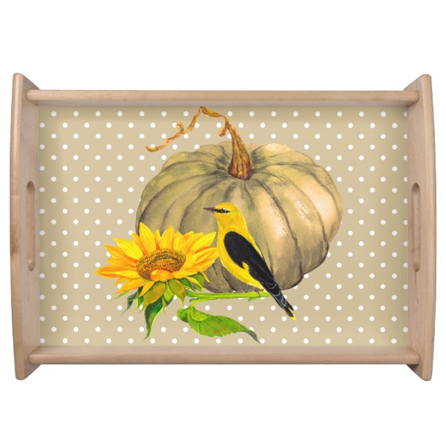 Autumn Pumpkin Sunflower and Finch  Serving Tray (Front)