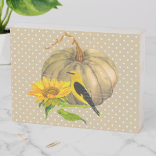 Autumn Pumpkin Sunflower and Finch Wooden Box Sign