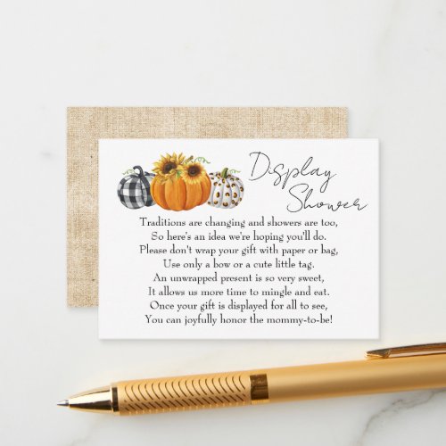 Autumn Pumpkin Sunflower Baby Display Shower Enclosure Card